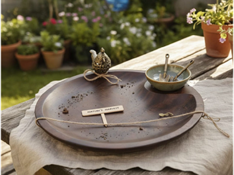Artistic Wooden Round Platter with Bird Detail for Elegant Table Styling